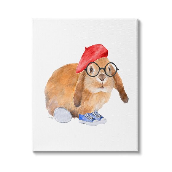 8659 Chic Bunny Rabbit Red Beret Hat Round Glasses Designed By Lanie Loreth
